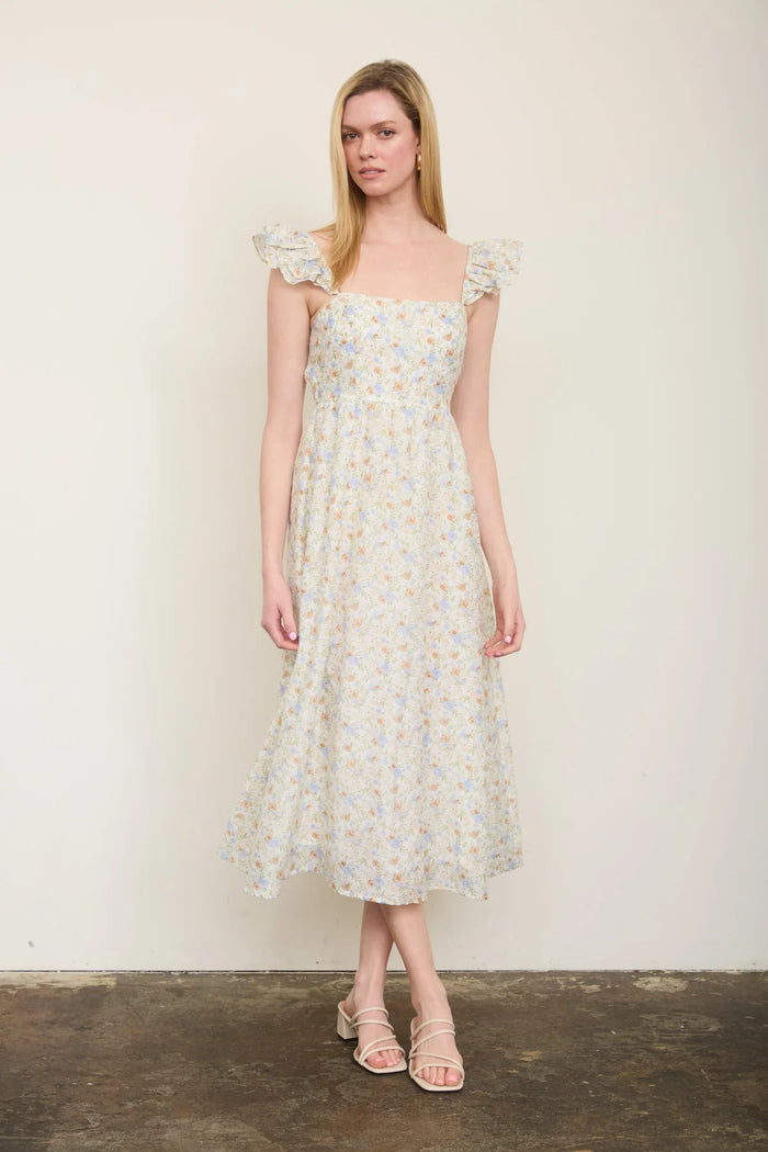 Flutter Sleeve Floral Dress - 2 Colors!