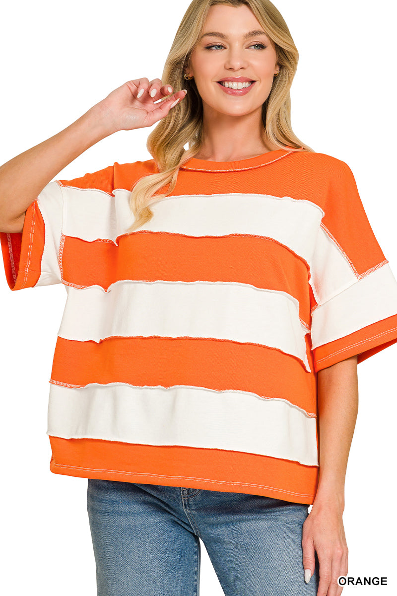 French Terry Striped Exposed Seam Top-3 Colors!