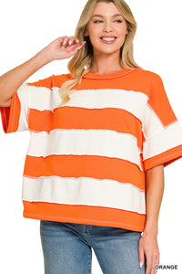 French Terry Striped Exposed Seam Top-3 Colors!
