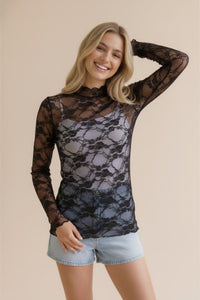 Mesh Lace LS Top in Black