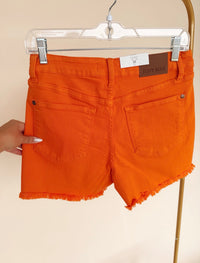 Fray Hem Shorts in Orange