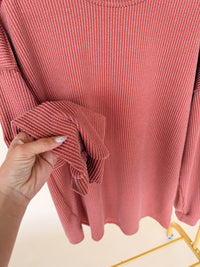 Puff Sleeve Ribbed Top in Rust