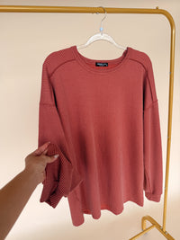 Puff Sleeve Ribbed Top in Rust