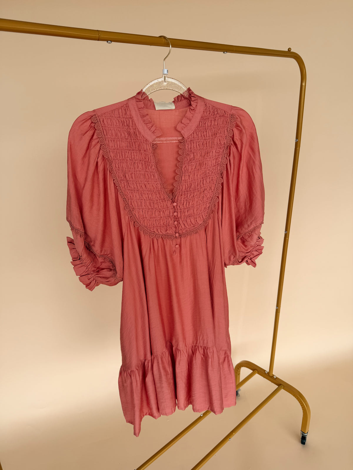 Smocked Ruffle Hem Babydoll Dress in Blush