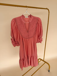 Smocked Ruffle Hem Babydoll Dress in Blush