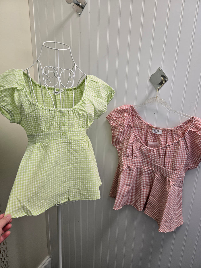 Gingham Scoop Neck Blouse- 2 Colors!