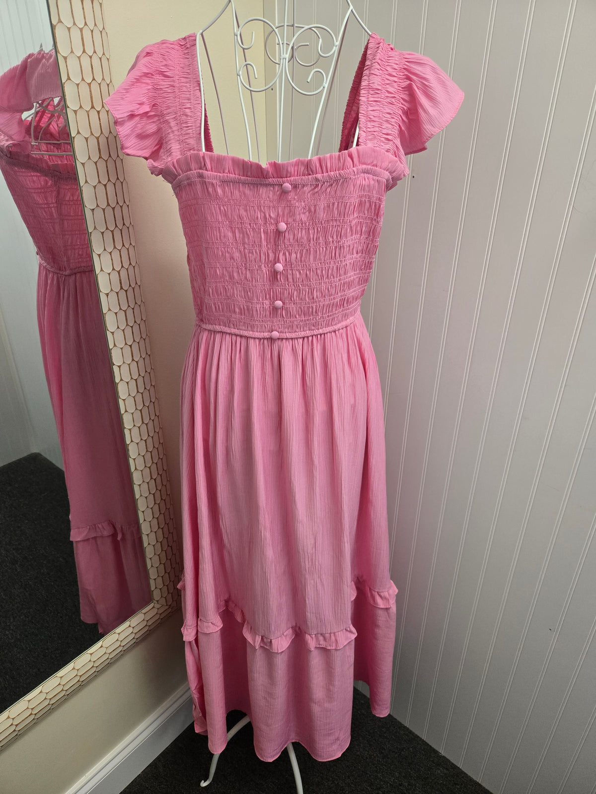 Mock Button Detail Dress in Pink