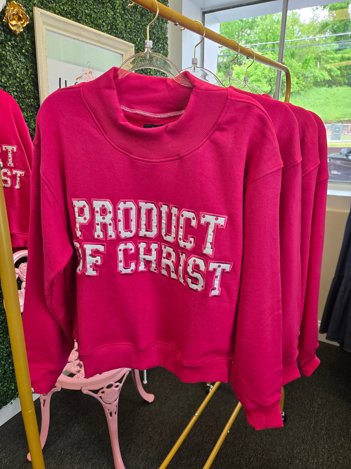 Product of Christ Mock Neck Hot Pink with Polka Dots