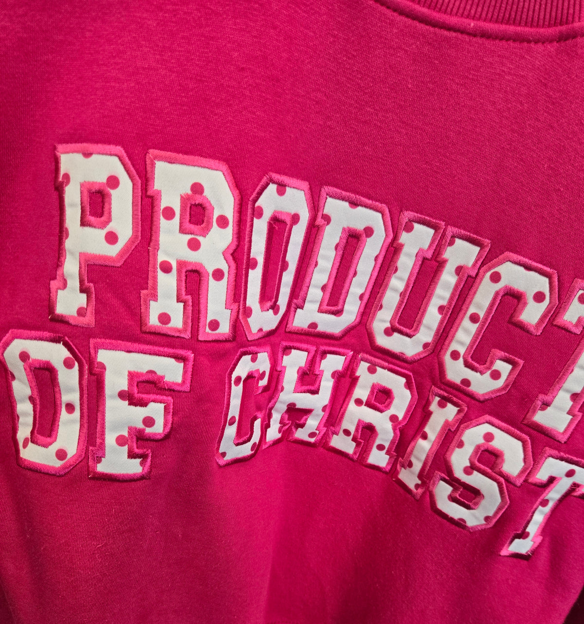Product of Christ Mock Neck Hot Pink with Polka Dots