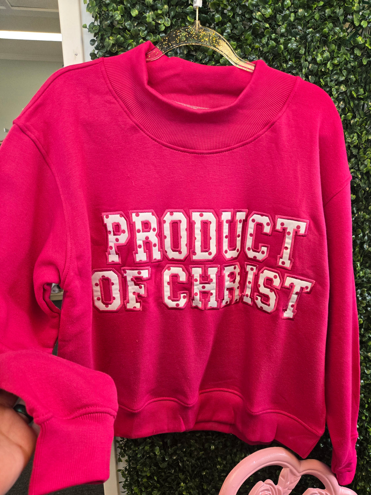 Product of Christ Mock Neck Hot Pink with Polka Dots