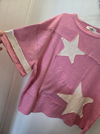 Star Patchwork Cotton Blend Top in Vintage Pink
