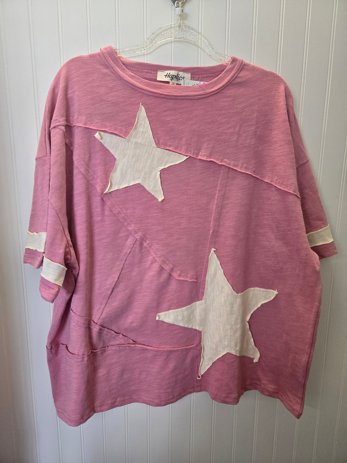Star Patchwork Cotton Blend Top in Vintage Pink