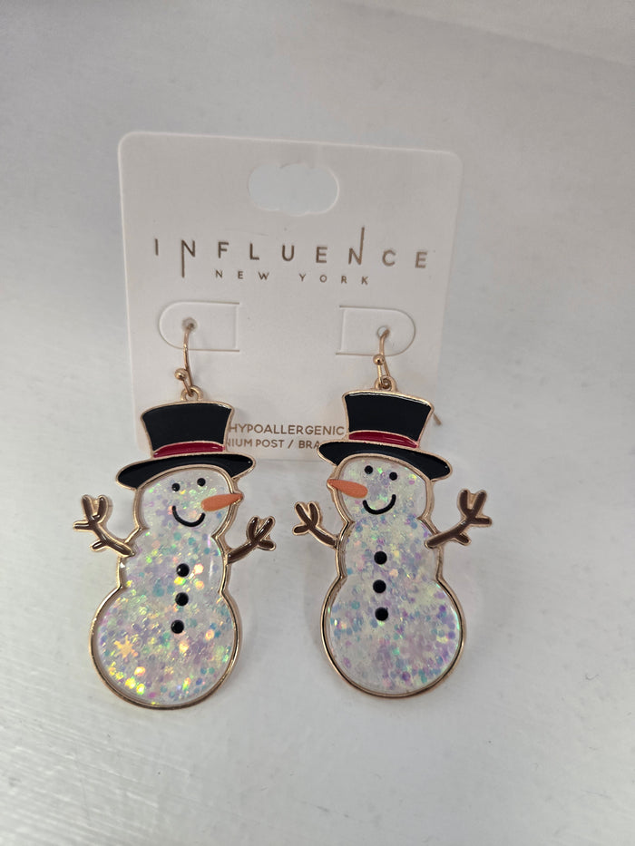 Glitter Snowman Earrings