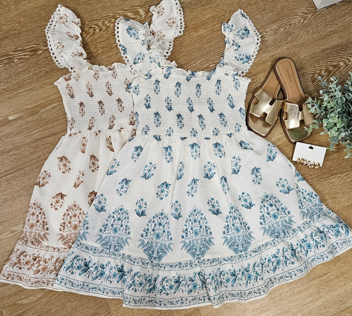 Floral Border Print Midi Dress- 2 Colors!