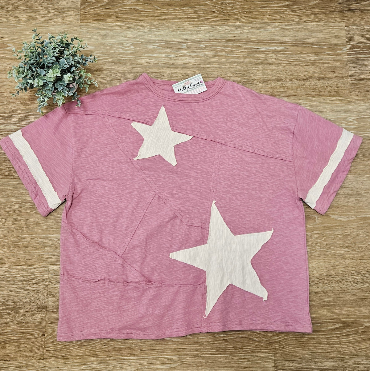 Star Patchwork Cotton Blend Top in Vintage Pink