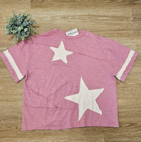 Star Patchwork Cotton Blend Top in Vintage Pink