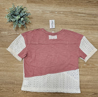 SS Slub Knit Peace Patch Top in Mauve