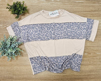 French Terry & Leopard Print Top in Oatmeal