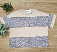 French Terry & Leopard Print Top in Oatmeal