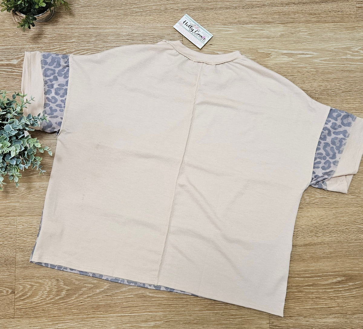 French Terry & Leopard Print Top in Oatmeal