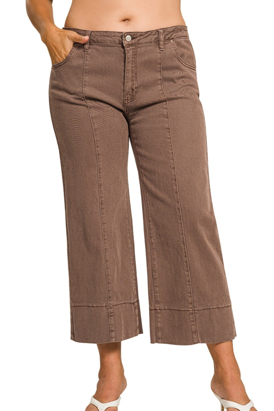 Curvy Mid Rise Wide Leg Cropped Denim Pants- 2 Colors!