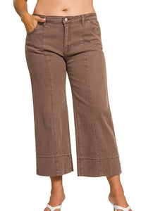 Curvy Mid Rise Wide Leg Cropped Denim Pants- 2 Colors!