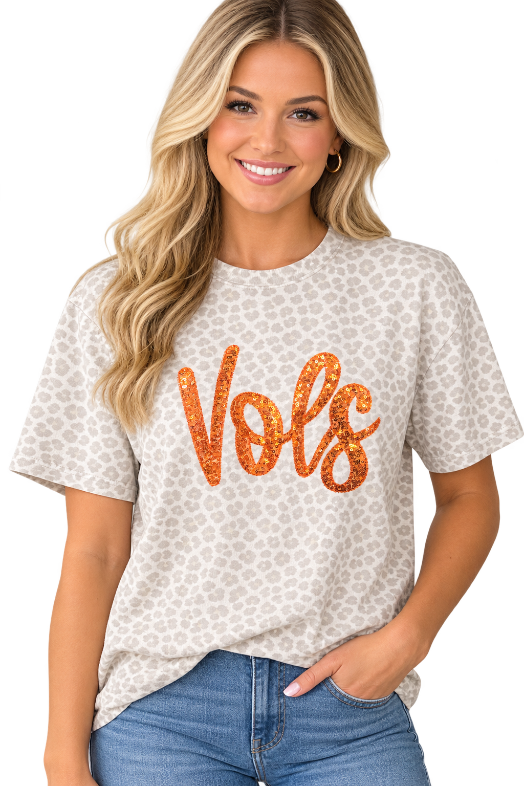 White Leopard Vols Sequin Tee