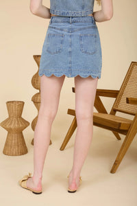 Scalloped Hem Denim Skirt