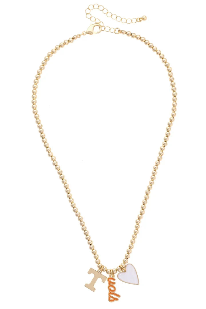 TN Vols Ball Bead Charm Necklace in Shiny Gold