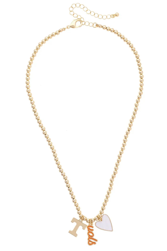 TN Vols Ball Bead Charm Necklace in Shiny Gold