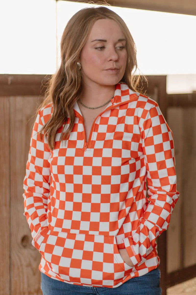 Pep Rally Pullover in Orange/White