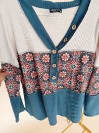 Curvy Waffle Geometric Top in Denim