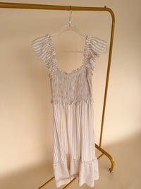 Stripe Smocked Detail Dress Light Khaki