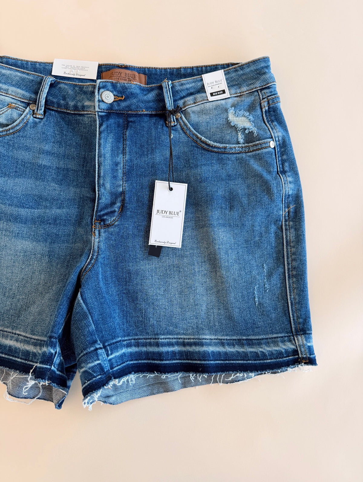 Curvy Tummy Control Vintage Wash Release Hem Shorts Md.