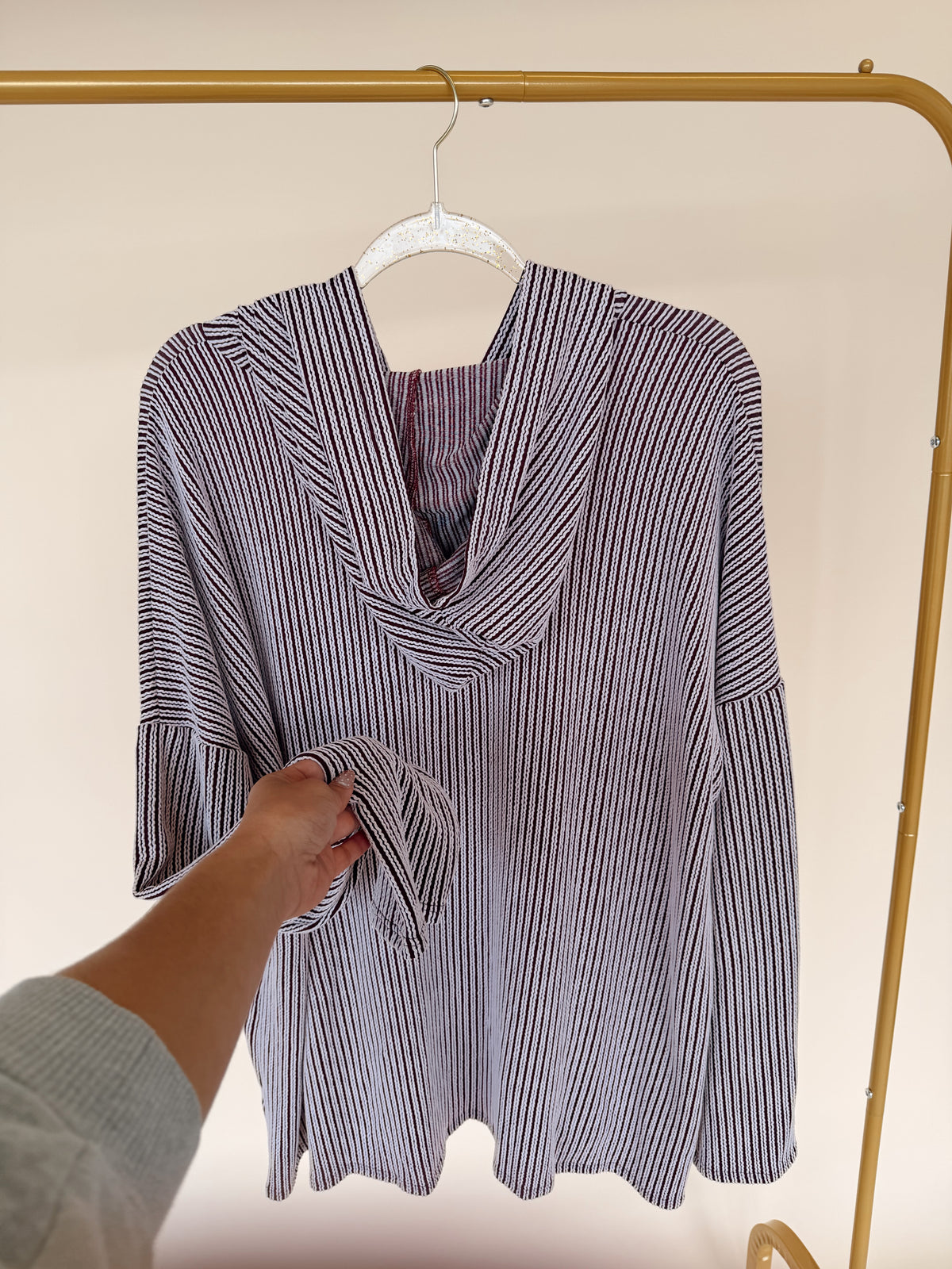 LS Stripe Hoodie in Burgundy