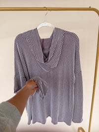 LS Stripe Hoodie in Burgundy