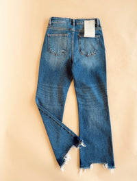 High Rise Crop Flare Fray Hem Jean
