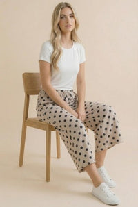 Wide Leg Crop Polka Dot Pants in Ivory/Black