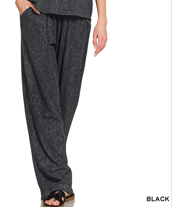 Acid Washed Top & Pant Set in Black
