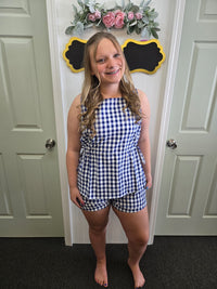 Gingham Top & Pull On Shorts Set in Blue