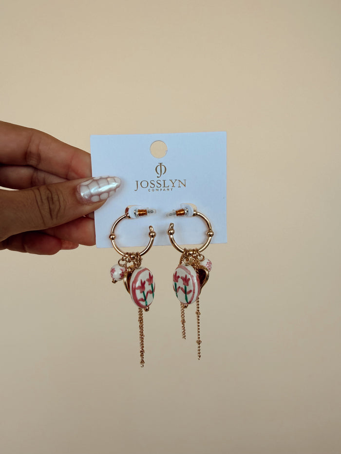 Chinoiserie Charm Hoops in Pink