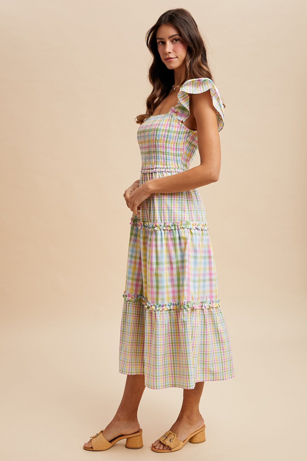 Gingham Flutter Dress in Pastel Multi