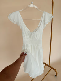 Ruffle Sleeve Back Tie Mini Dress in White