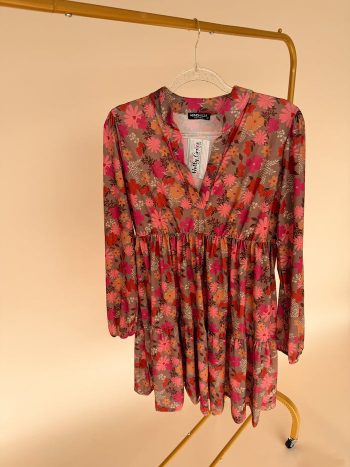 Floral Mini Dress in Mocha Multi