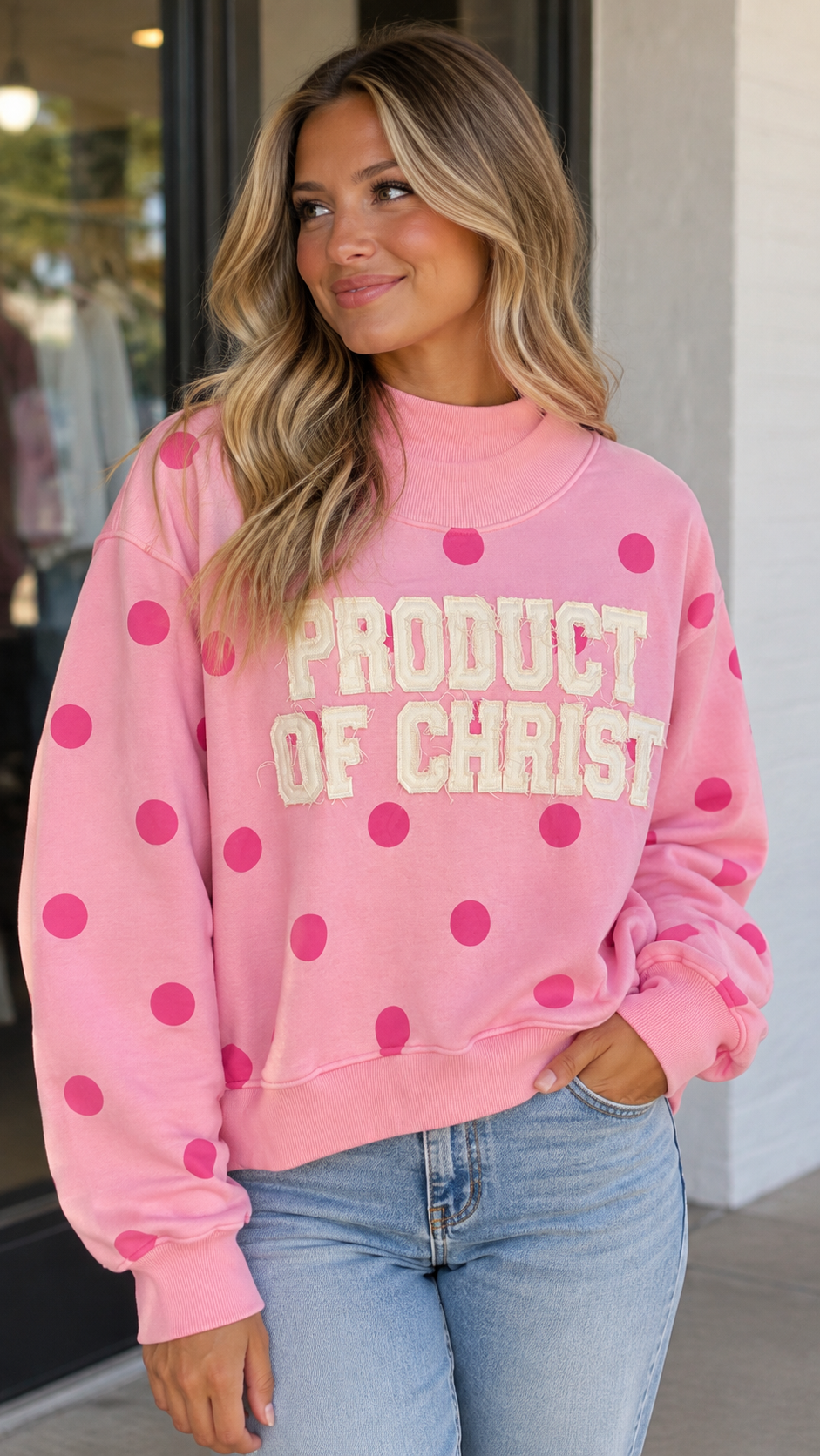 POC Polka Dot Mock Neck in Light Pink/Hot Pink
