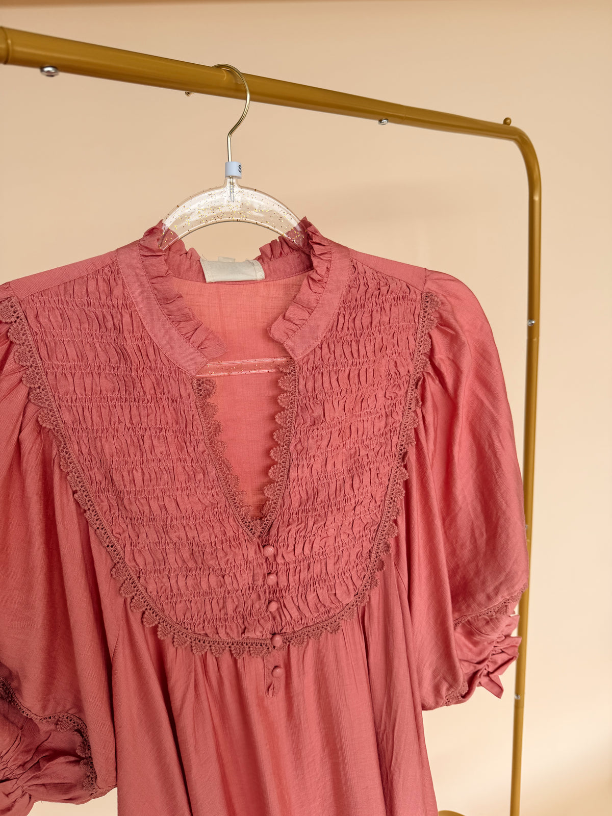 Smocked Ruffle Hem Babydoll Dress in Blush
