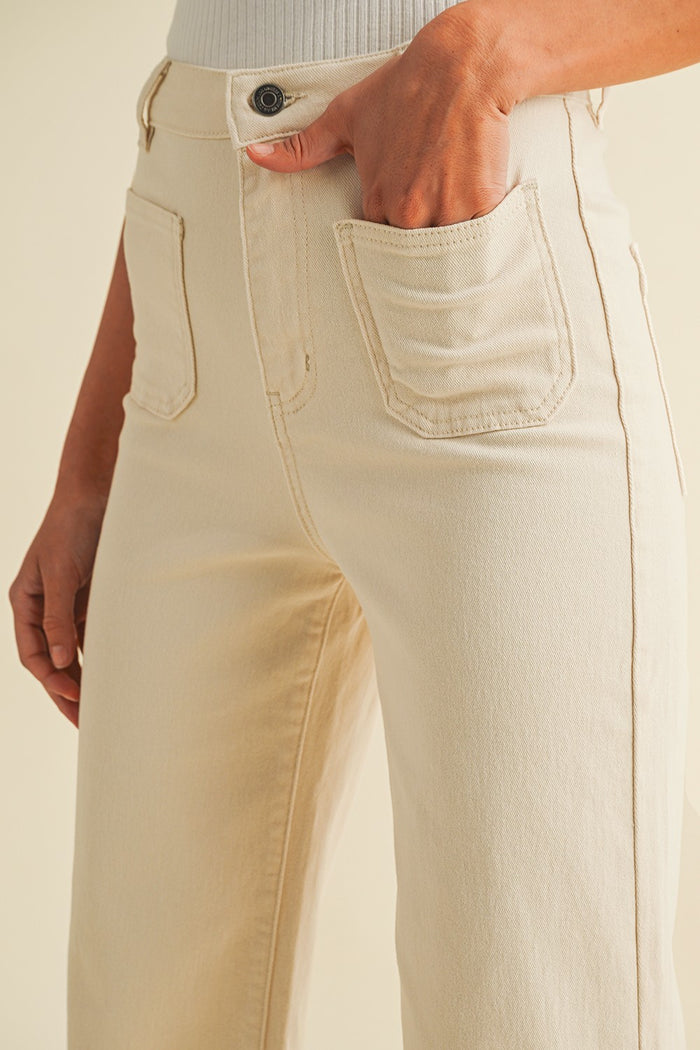 Front Two Pocket Stretch Jeans in Oatmeal