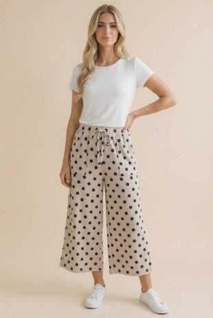 Wide Leg Crop Polka Dot Pants in Ivory/Black