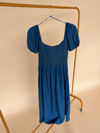 Front Tie Puff Sleeve Dress Chambray