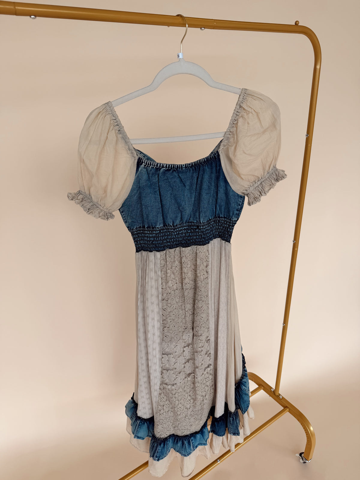 Ruffle Hem Midi Dress in Latte